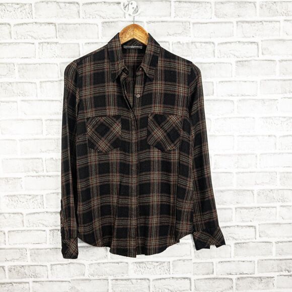 Peruvian Connection Women's Black Brown Plaid Shirt Size XS - Picture 5 of 8